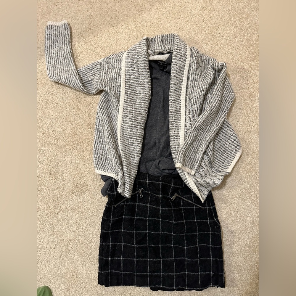 Banana Republic sweater + skirt + Gap sweater